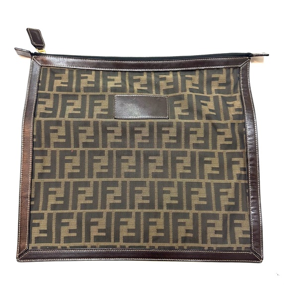Fendi Other - Fendi Brown Zucca Canvas Toiletry Pouch with Leather Trim